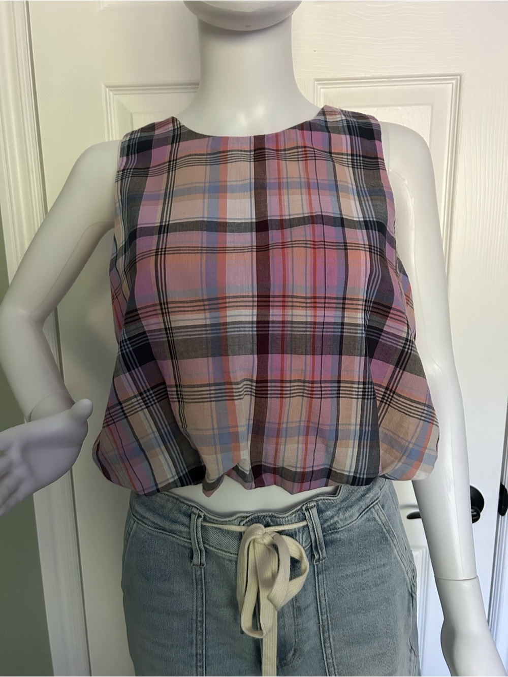 LOFT NWOT Pink and Lavender Plaid Sleeveless Crop Top